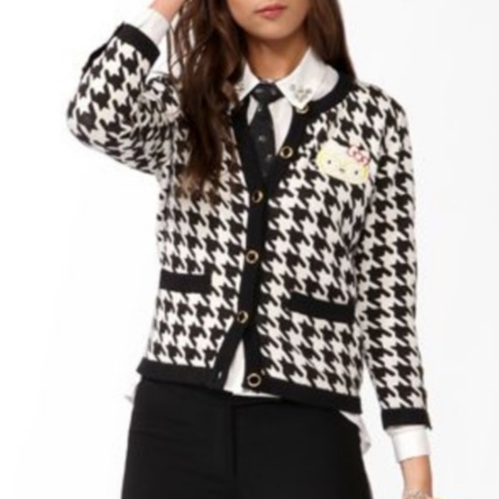F21 HELLO KITTY FOREVER Houndstooth Cardigan